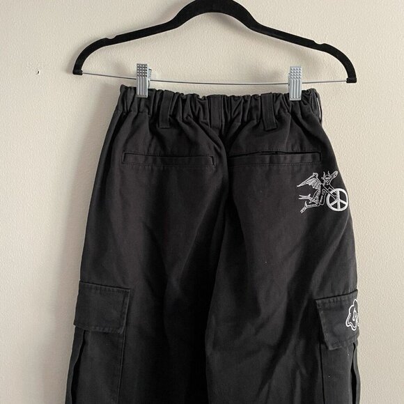 Obey Women 26 Black Grunge 90s Y2K Big Division Embroidered Cargo Pant NWOT - Picture 11 of 14